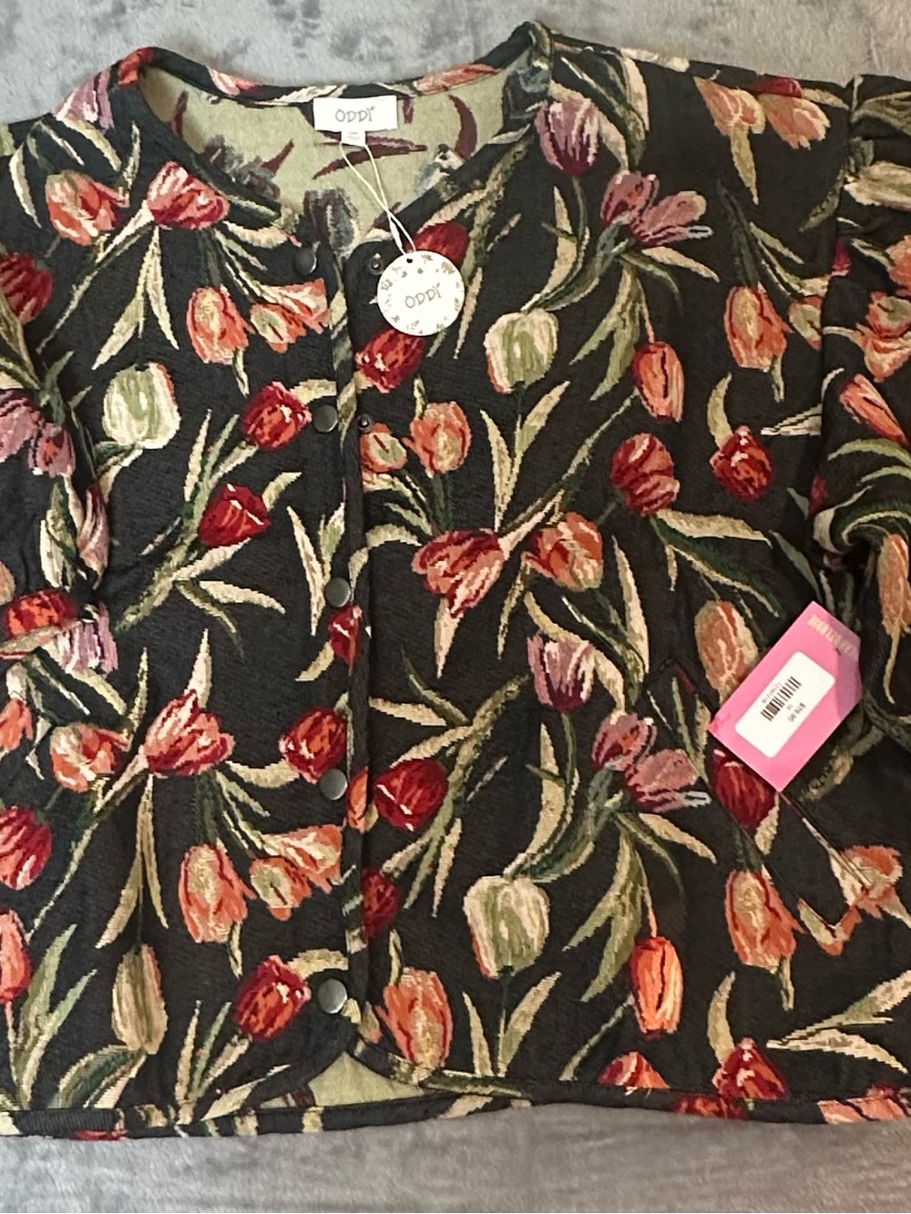 NWT ODDI Floral Tulip Tapestry Jacket Puff Sleeve